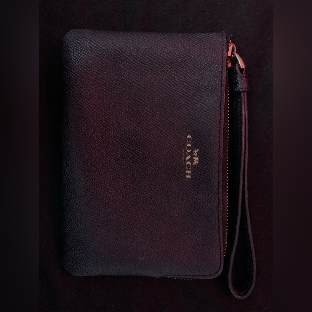 Coach Textured Black Wristlet with Gold Accents